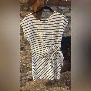 LOFT Striped White and Black Tie-Waist Top